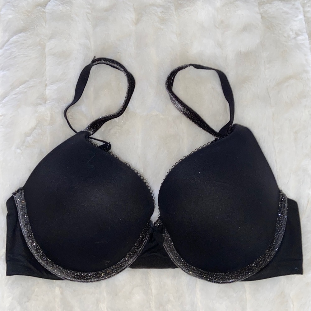 VICTORIAS SECRET VS Body By Victoria Perfect Shape Bra Glitter Sparkle Black 32D